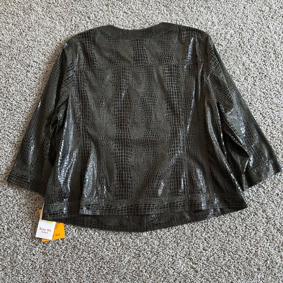 Ruby Rd. Womens Sz 16 W Black Croc-Embossed Button-Down Jacket 3/4 Sleeves - Picture 10 of 11
